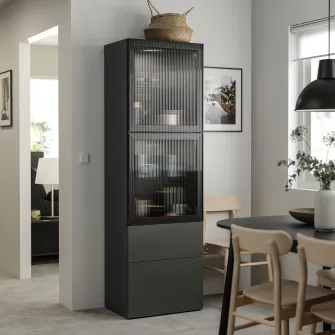 IKEA BESTÅ Ansamblu depozitare cu usi sticla, gri inchis Lappviken/Fällsvik antracit, 60x42x193 cm
