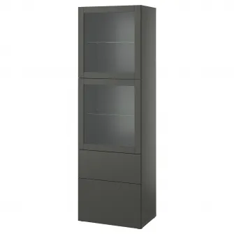 IKEA BESTÅ Ansamblu depozitare cu usi sticla, gri inchis Lappviken/Sindvik gri inchis, 60x42x193 cm