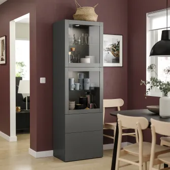 IKEA BESTÅ Ansamblu depozitare cu usi sticla, gri inchis Lappviken/Sindvik gri inchis, 60x42x193 cm