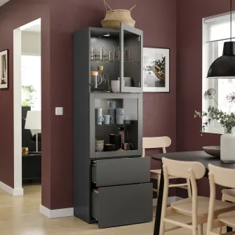 IKEA BESTÅ Ansamblu depozitare cu usi sticla, gri inchis Lappviken/Sindvik gri inchis, 60x42x193 cm