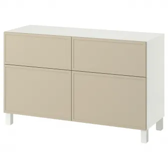 IKEA BESTÅ Ansamblu depozitare cu usi/sertare, Krukmakare bej/Stubbarp alb, 120x42x74 cm
