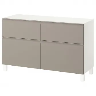 IKEA BESTÅ Ansamblu depozitare cu usi/sertare, alb Hammarsmed/Stubbarp/bej, 120x42x74 cm