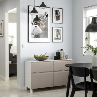 IKEA BESTÅ Ansamblu depozitare cu usi/sertare, alb Hammarsmed/Stubbarp/bej, 120x42x74 cm