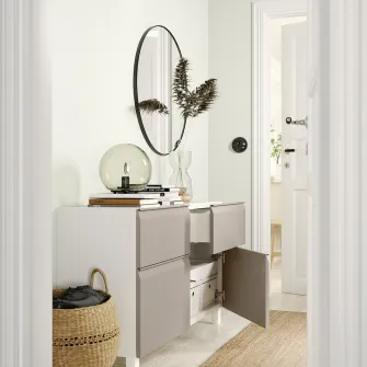 IKEA BESTÅ Ansamblu depozitare cu usi/sertare, alb Hammarsmed/Stubbarp/bej, 120x42x74 cm