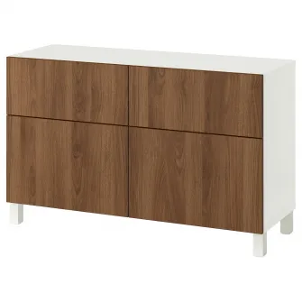 IKEA BESTÅ Ansamblu depozitare cu usi/sertare, alb/Lappviken/Stubbarp aspect nuc, 120x42x74 cm