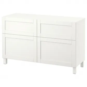 IKEA BESTÅ Ansamblu depozitare cu usi/sertare, alb/Hanviken/Stubbarp alb, 120x42x74 cm