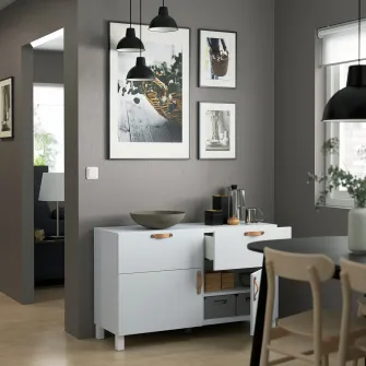 IKEA BESTÅ Ansamblu depozitare cu usi/sertare, alb/Lappviken/Stubbarp alb, 120x42x74 cm