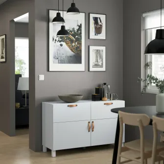 IKEA BESTÅ Ansamblu depozitare cu usi/sertare, alb/Lappviken/Stubbarp alb, 120x42x74 cm