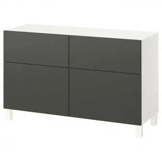 IKEA BESTÅ Ansamblu depozitare cu usi/sertare, alb/Lappviken/Stubbarp gri inchis, 120x42x74 cm