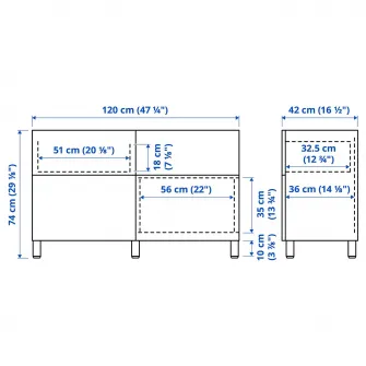 IKEA BESTÅ Ansamblu depozitare cu usi/sertare, alb/Lappviken/Stubbarp gri inchis, 120x42x74 cm