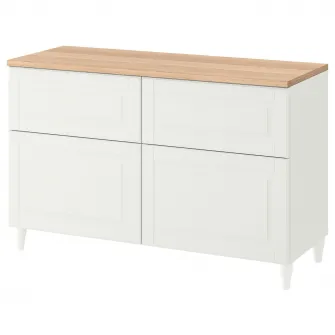 IKEA BESTÅ Ansamblu depozitare cu usi/sertare, alb/Smeviken/Kabbarp alb, 120x42x76 cm