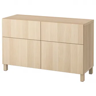 IKEA BESTÅ Ansamblu depozitare cu usi/sertare, aspect stejar antichizat/Lappviken/Stubbarp aspect stejar antichizat, 120x42x74 cm
