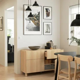 IKEA BESTÅ Ansamblu depozitare cu usi/sertare, aspect stejar antichizat/Lappviken/Stubbarp aspect stejar antichizat, 120x42x74 cm