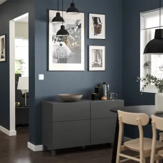IKEA BESTÅ Ansamblu depozitare cu usi/sertare, gri inchis/Lappviken/Stubbarp gri inchis, 120x42x74 cm