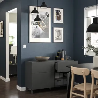 IKEA BESTÅ Ansamblu depozitare cu usi/sertare, gri inchis/Lappviken/Stubbarp gri inchis, 120x42x74 cm