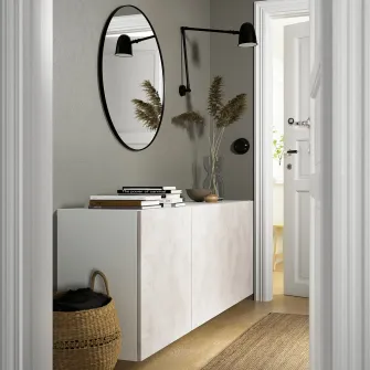 IKEA BESTÅ Combinatie corp suspendat, alb Kallviken/gri aspect beton, 180x42x64 cm