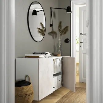 IKEA BESTÅ Combinatie corp suspendat, alb Kallviken/gri aspect beton, 180x42x64 cm