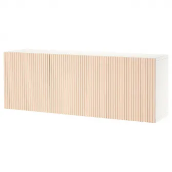 IKEA BESTÅ Combinatie corp suspendat, alb/Björköviken furnir mesteacan, 180x42x64 cm