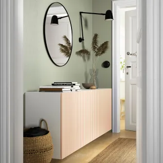 IKEA BESTÅ Combinatie corp suspendat, alb/Björköviken furnir mesteacan, 180x42x64 cm