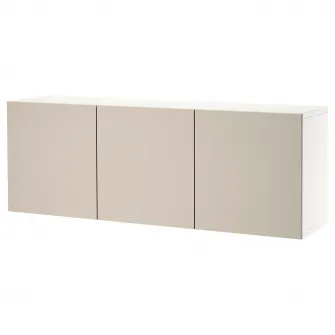 IKEA BESTÅ Combinatie corp suspendat, alb/Lappviken gri deschis-bej, 180x42x64 cm