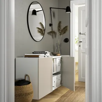 IKEA BESTÅ Combinatie corp suspendat, alb/Lappviken gri deschis-bej, 180x42x64 cm