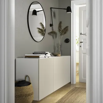 IKEA BESTÅ Combinatie corp suspendat, alb/Lappviken gri deschis-bej, 180x42x64 cm