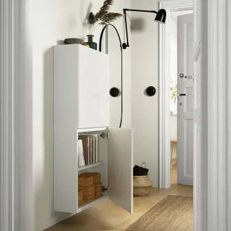 IKEA BESTÅ Combinatie corp suspendat, alb/Selsviken lucios/alb, 60x22x64 cm