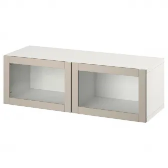 IKEA BESTÅ Combinatie corp suspendat, alb/Sindvik gri deschis-bej, 120x42x38 cm