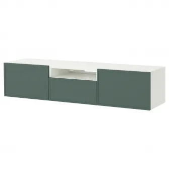 IKEA BESTÅ Comoda TV, alb/Krukmakare gri inchis-verde, 180x42x39 cm