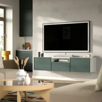 IKEA BESTÅ Comoda TV, alb/Krukmakare gri inchis-verde, 180x42x39 cm