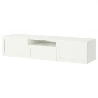 IKEA BESTÅ Comoda TV, alb/Pipmakare alb, 180x42x39 cm