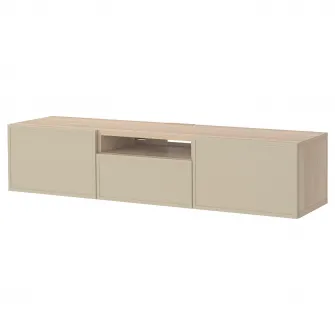 IKEA BESTÅ Comoda TV, aspect stejar antichizat/Krukmakare bej, 180x42x39 cm