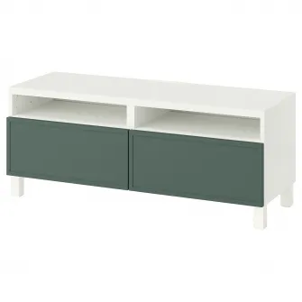 IKEA BESTÅ Comoda TV cu sertare, alb/Krukmakare gri inchis-verde, 120x42x48 cm