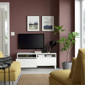 IKEA BESTÅ Comoda TV cu sertare, alb/Laxviken/Stubbarp alb, 120x42x48 cm