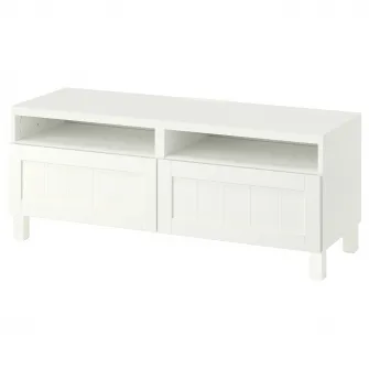 IKEA BESTÅ Comoda TV cu sertare, alb/Pipmakare alb, 120x42x48 cm