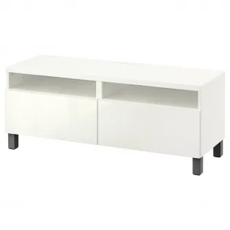 IKEA BESTÅ Comoda TV cu sertare, alb/Selsviken/Stubbarp gri inchis, 120x42x48 cm