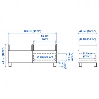 IKEA BESTÅ Comoda TV cu sertare, alb/Selsviken/Stubbarp gri inchis, 120x42x48 cm