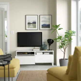 IKEA BESTÅ Comoda TV cu sertare, alb/Västerviken/Stubbarp alb, 120x42x48 cm