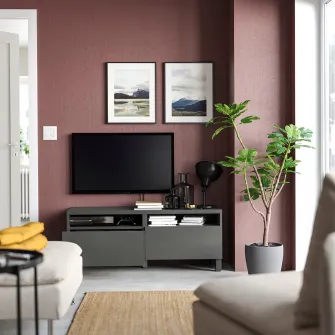 IKEA BESTÅ Comoda TV cu sertare, gri inchis/Lappviken/Stubbarp gri inchis, 120x42x48 cm