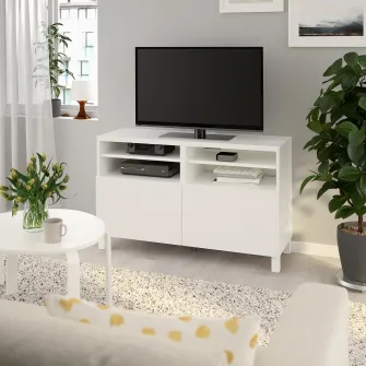 IKEA BESTÅ Comoda TV cu usi, alb/Lappviken/Stubbarp alb, 120x42x74 cm