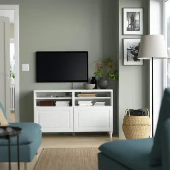 IKEA BESTÅ Comoda TV cu usi, alb/Smeviken/Kabbarp alb, 120x42x74 cm
