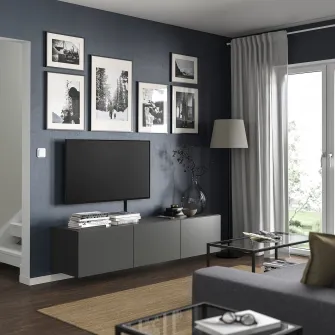IKEA BESTÅ Comoda TV cu usi, gri inchis/Lappviken gri inchis, 180x42x38 cm