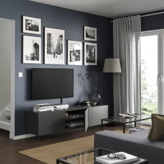 IKEA BESTÅ Comoda TV cu usi, gri inchis/Lappviken gri inchis, 180x42x38 cm