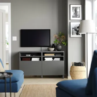 IKEA BESTÅ Comoda TV cu usi, gri inchis/Lappviken/Stubbarp gri inchis, 120x42x74 cm