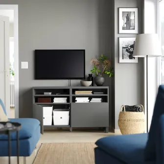 IKEA BESTÅ Comoda TV cu usi, gri inchis/Lappviken/Stubbarp gri inchis, 120x42x74 cm