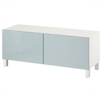 IKEA BESTÅ Comoda TV+usi, alb Selsviken/Stubbarp/gri deschis-bleu, 120x42x48 cm