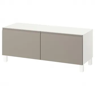 IKEA BESTÅ Comoda TV+usi, alb/Hammarsmed/Stubbarp bej, 120x42x48 cm