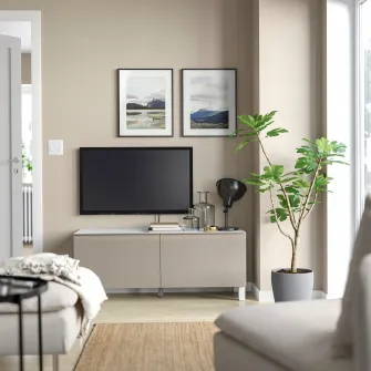 IKEA BESTÅ Comoda TV+usi, alb/Hammarsmed/Stubbarp bej, 120x42x48 cm