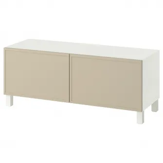 IKEA BESTÅ Comoda TV+usi, alb/Krukmakare bej, 120x42x48 cm