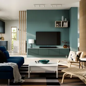 IKEA BESTÅ Comoda TV+usi, alb/Krukmakare gri inchis-verde, 240x42x38 cm